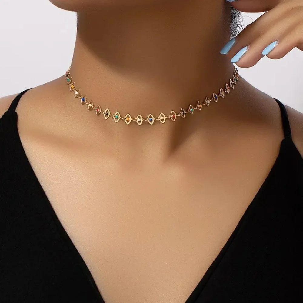 Colorful Gold Evil Eve Adjustable Length Choker Necklace NEW - Picture 2 of 7